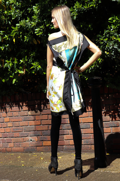 Amanda "Birds of Hyde Park/Ginkgo Leaves" Silk Scarf Tunic